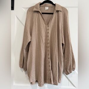 By Together Elegant Tan Button-Down Tunic Shirt with Pockets for Women